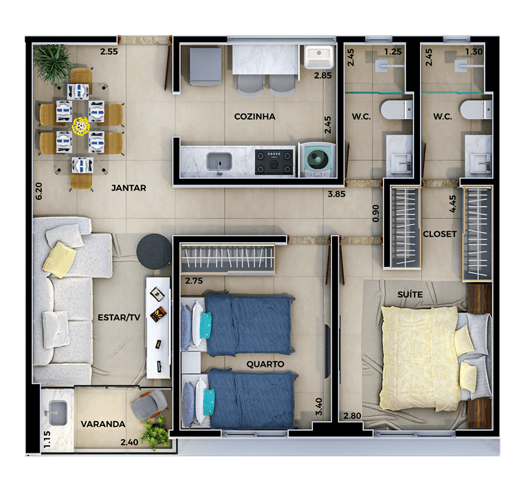 Apartamentos TIPO 02 B 63m