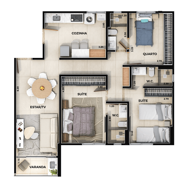 Apartamentos TIPO 01 A 86m